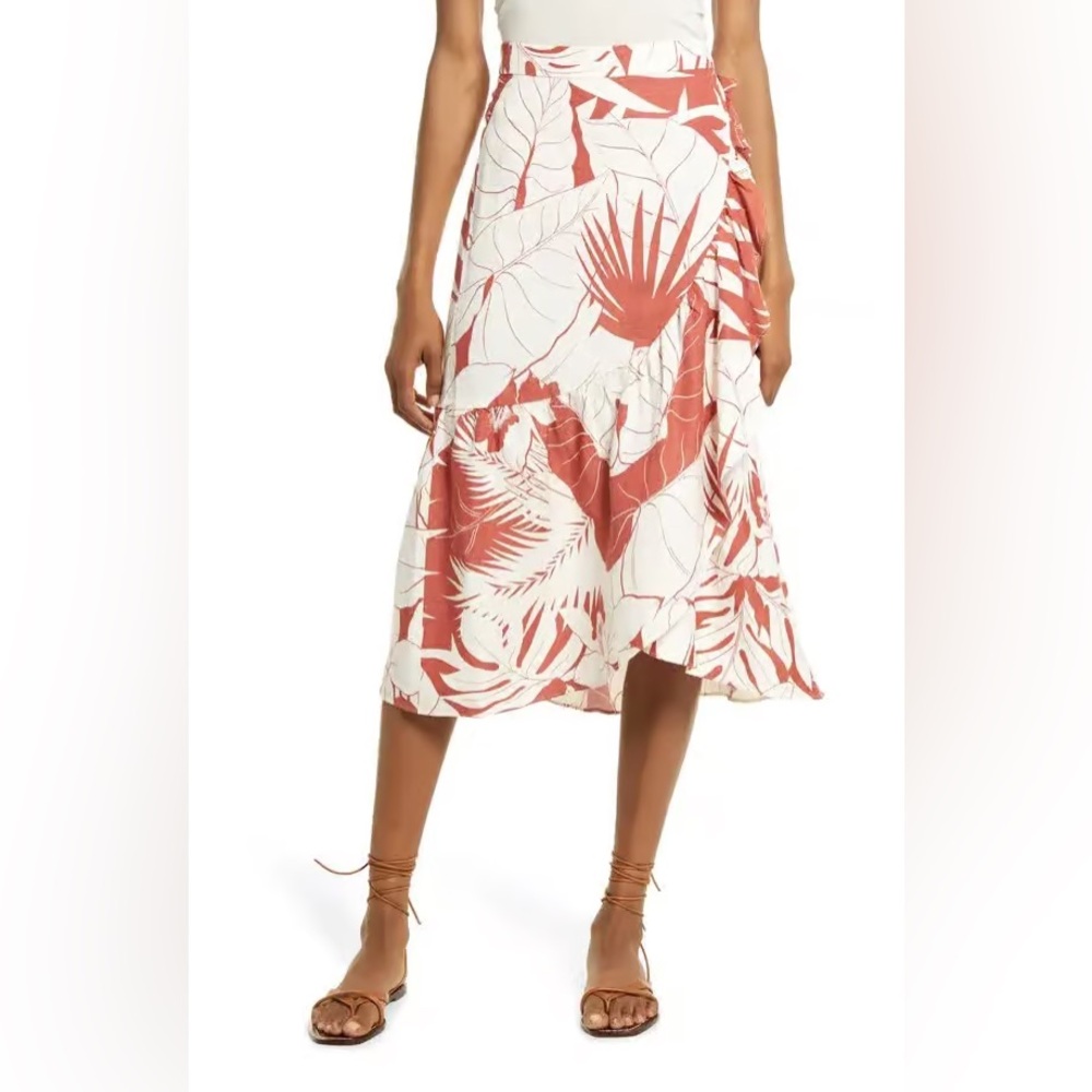 Madewell Linen-Blend Ruffle-Wrap Midi Skirt in Tropical Vacation Size:8 - Picture 4 of 11